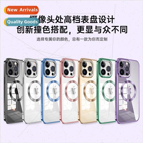 适用Apple 14Promax electroplating magnetic 13 phone case app图片