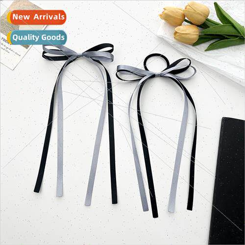 Grey black double spelling bow ribbon braided hair clips fem