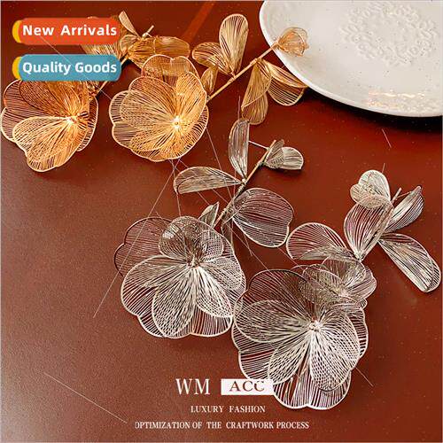 lver needle hollow flower metal earrings Europe earrings fas