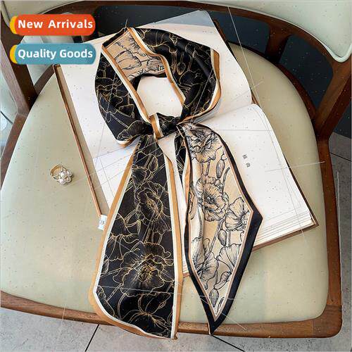 2021 fall winter new warm small silk scarf female thin narro