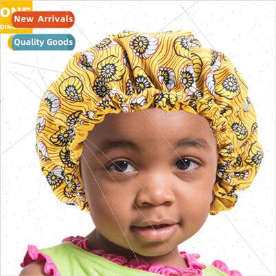 New Children Satin Sleeping Hat African Batik Printing Doubl