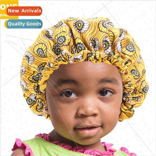 New Children Satin Sleeping Hat African Batik Printing Doubl