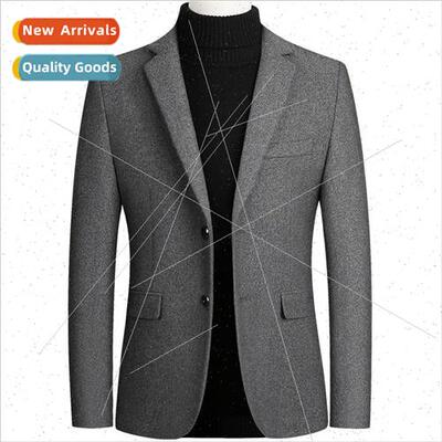 Autumn winter tweed jacket men business casual solid color m