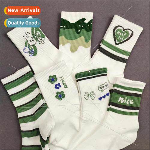 Whe green college mid-calf socks female ins tide socks versa