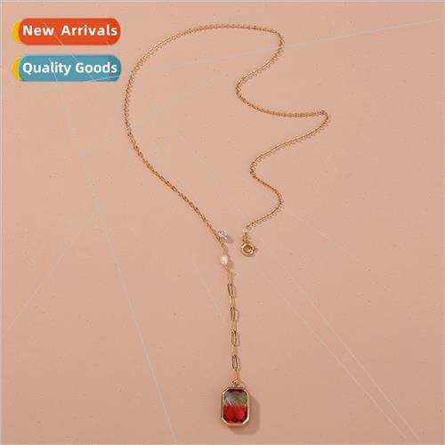 Europe ins fashion ladies necklace patchwork chain square cu
