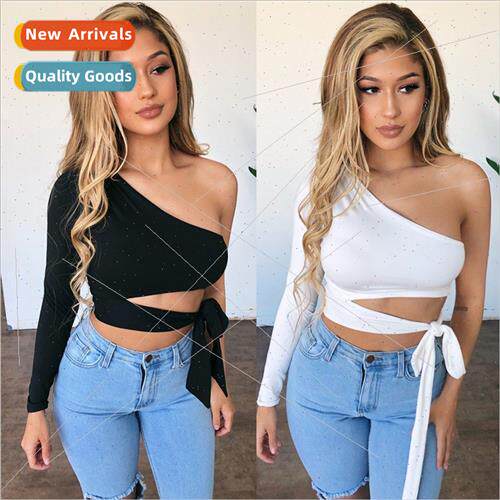 New 2022 One Shoulder Short Tops Irregular Sexy Straps Peep