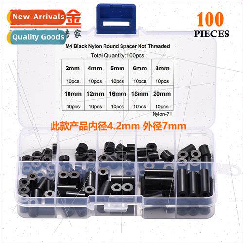 100pcs M4 black nylon plastic double through isolation colum