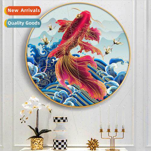 Cross stch new modern Chinese living room round cranes koi c