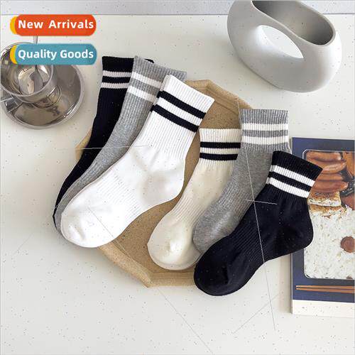 Socks women double bar mid-calf socks Japan socks ins long b