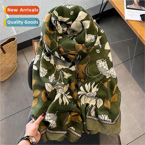 Korea retro printing cotton linen scarf female winter warm s