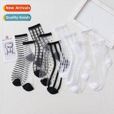 Socks womens mid-calf crystal glass silk summer thin black a