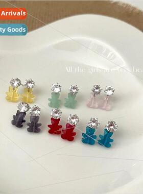 2023 Korearhinestone cute children compact bear earrings mul