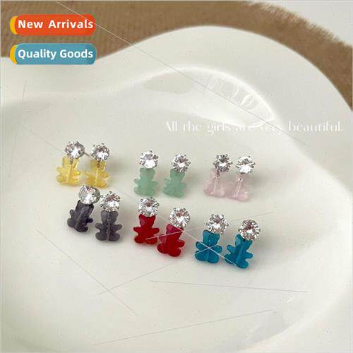 2023 Korearhinestone cute children compact bear earrings mul