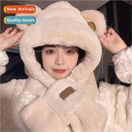Autumn winter Korea  bear hat scarf all-in-one girls cute wa