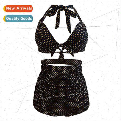 Europe new swimsu strappy high waist bikini polka dot separa
