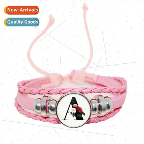 26 Alphabet Time Gemstone Glass Leather Beaded Bracelet Crea