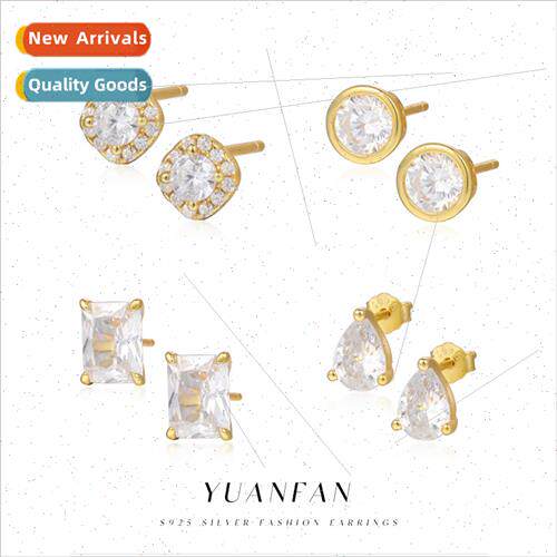 s925 silver wh zirconia water drop earrings female round ear