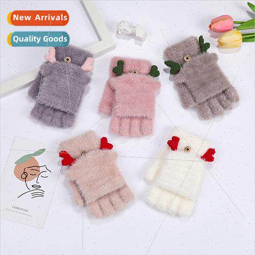 Winter knted flip-flop half-finger gloves jacquard deer imat
