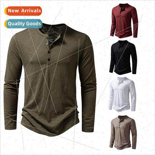 2023 Men bamboo cotton Henley collar men fashion long-sleeve