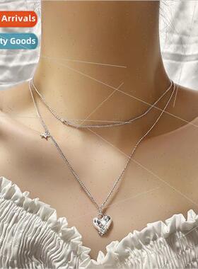 Double Layers Heart Necklace Stacking Fashion Spice Girl Hea