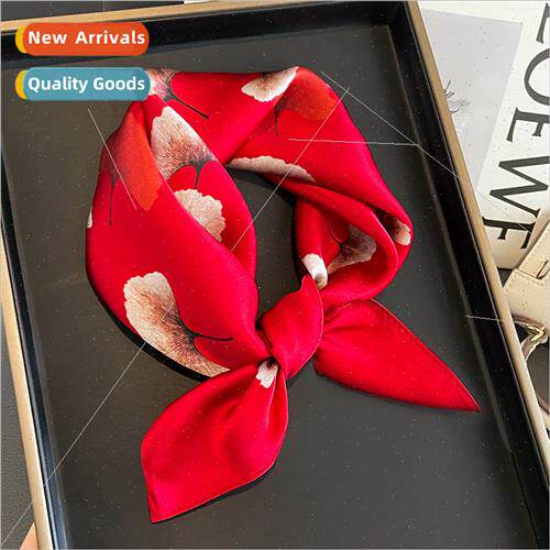 Korea  ginkgo leaf fashion silk square scarf women mulberry
