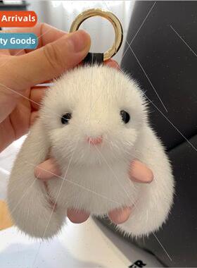 Real mink hair car keychain pendant plush doll bag charm bir