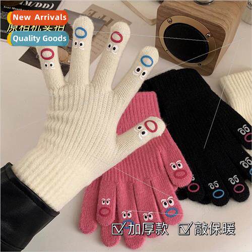 Cute warm knted woolen gloves female fall winter open finger