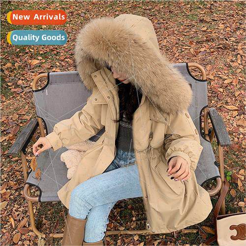 2023 new big hairy collar thickened cotton coat female overc