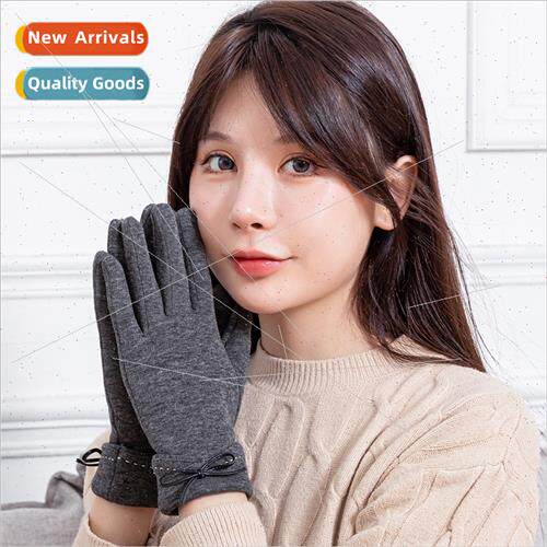 Autumn winter -down velvet touch screen gloves female windpr