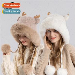 wool warm knted antler ball winter female hat Outdoor 8377