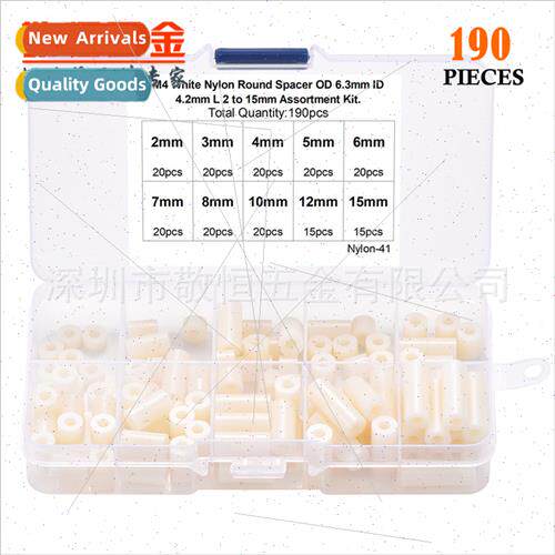 190pcs whe M4 OD 6mm ABS nylon plastic straight through isol