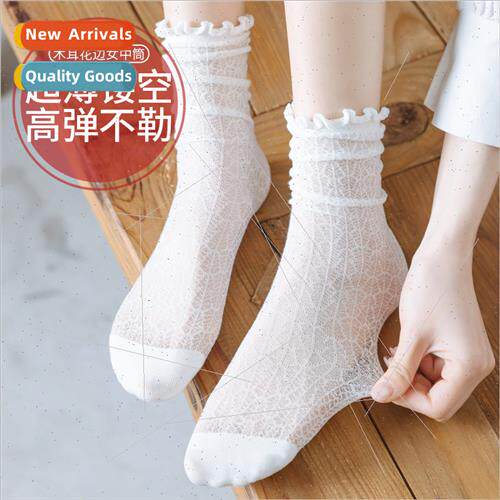 Summer thin wooden ear edge stacked socks female mid-calf su