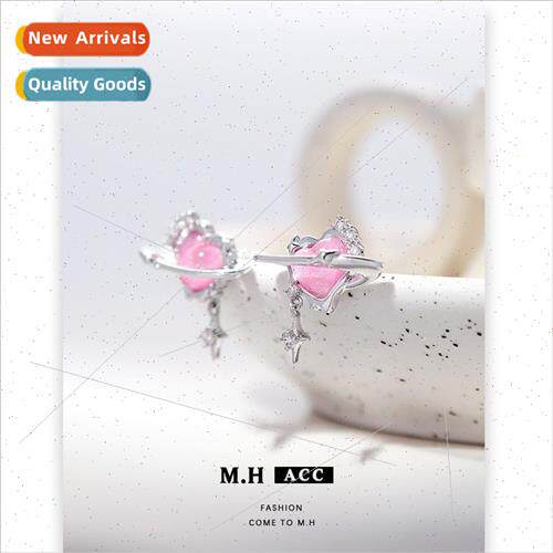 Pink heart starburst earrings 925 silver pin delicate earrin