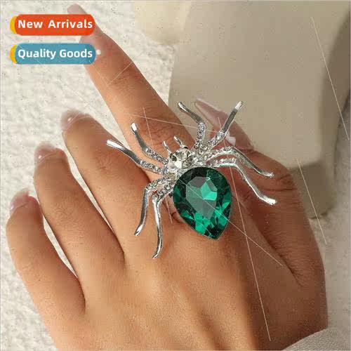 Europe new Halloween spider wh diamonds open adjustable ring