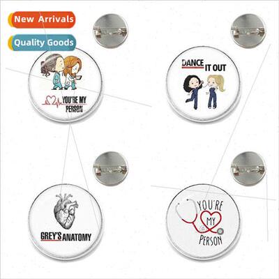 Cartoon Doctor Nurse Photo Badge Lapel Pin Time Gemstone Gre