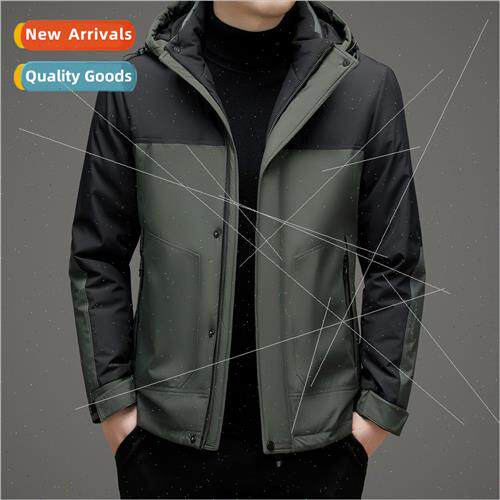 Down jacket men business thickened short medium-length hoode