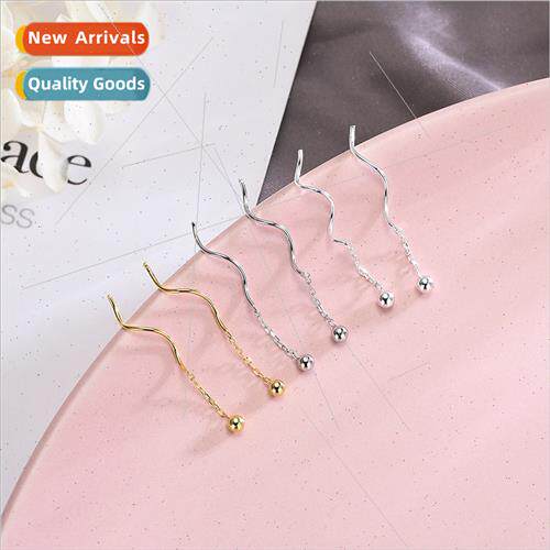 s925 silver Koreaglossy round beads wave ear wires Mori simp