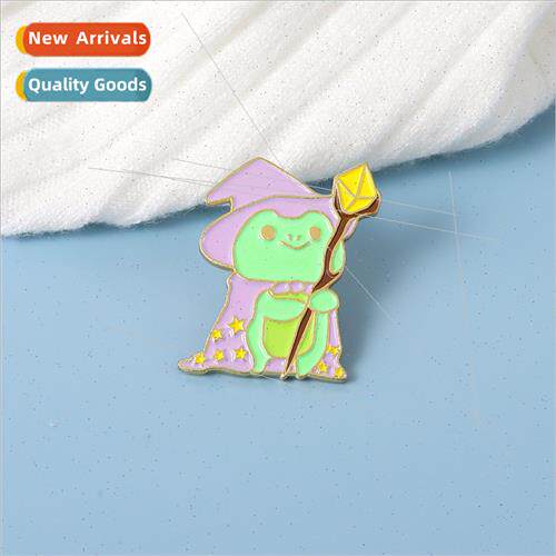 cartoon enamel lovely wizard cloak scepter frog shape creati