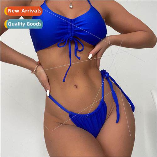 Women Solid Color Fake Drawstring Spl Swimsu Sexy Bikini i L