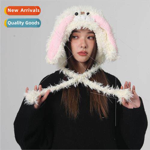 Pink long rabb ears ear protection head wrap hat fall winter