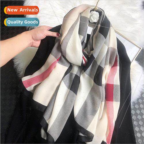 Spring new plaid cotton linen hfeel scarf female winter warm