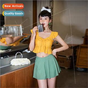 Boxer Skirt Waist Womens High Spl Piece Swimsu Two