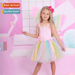 Europe Girls Mesh Flower Dress Butterfly Fairy Puffy Princes