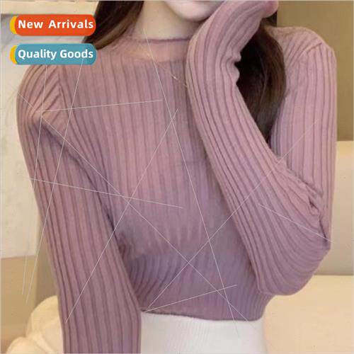 Women early fall winter new gentle wind half-high neck mesh