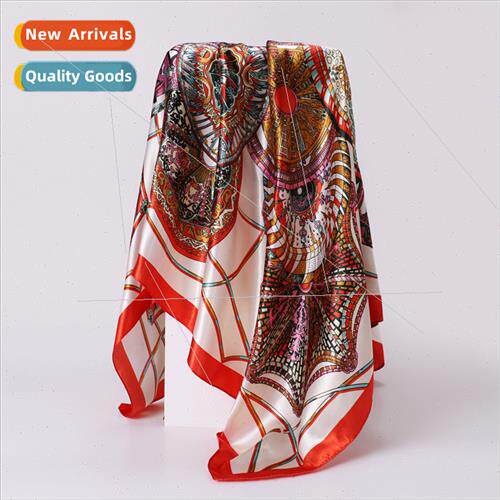 2023 new retro color blocking simulation silk scarf scarf fe