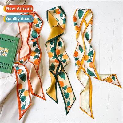 2022 new Korean  fru pattern thin narrow long silk scarf wom