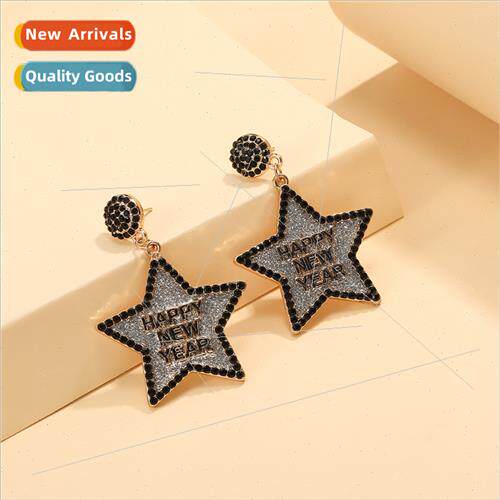 2024 new year happy new year earrings pentagram earrings oil
