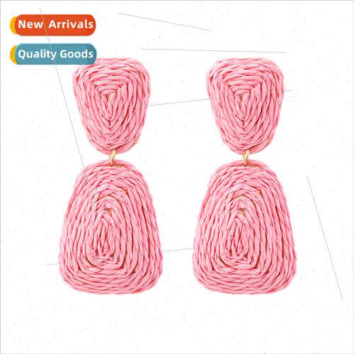 Ethnic weaving geometric raffia earrings personalized bohemi