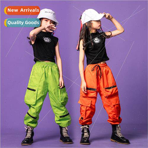 Girls leak navel modern dance practice clothes children hiph
