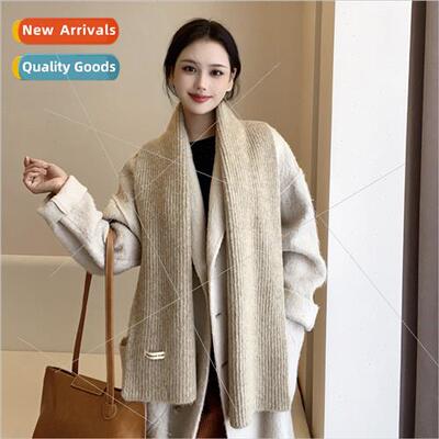 Label-free wool blended patchwork neck warm scarf autumn win